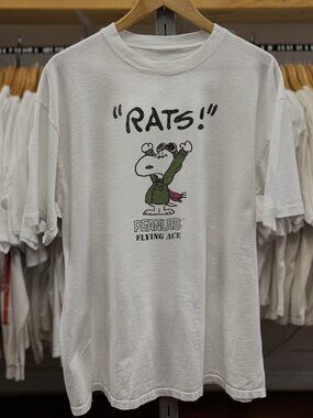 Rare Peanuts Flying Ace Rats Washed White Tee